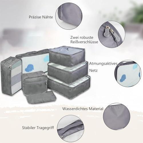 Only-bags.store Organizzatore da viaggio 8 pezzi Set di cubi da imballaggio con borsa cosmetici borsa scarpe  