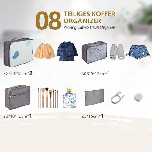 Only-bags.store  8-teiliger Kofferorganisator, Packwürfel für Reisen und Urlaub, Reiseorganisator mit Kosmetiktasche, Schuhsack, Kofferorganisator-Set für die Aufbewahrung zu Hause (8) 