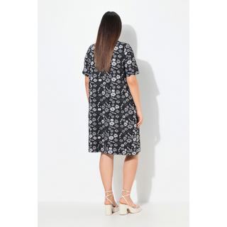 Ulla Popken Abito in Jersey Fiori Linea ad A Scollo a V Mezza Manica  