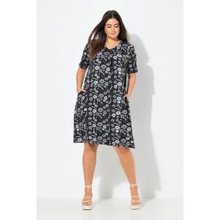 Ulla Popken Abito in Jersey Fiori Linea ad A Scollo a V Mezza Manica  