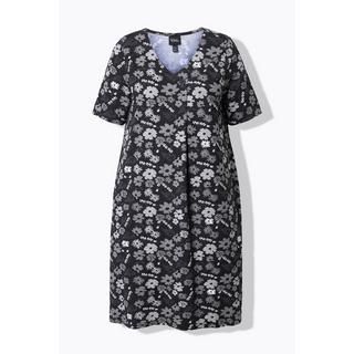 Ulla Popken Abito in Jersey Fiori Linea ad A Scollo a V Mezza Manica  