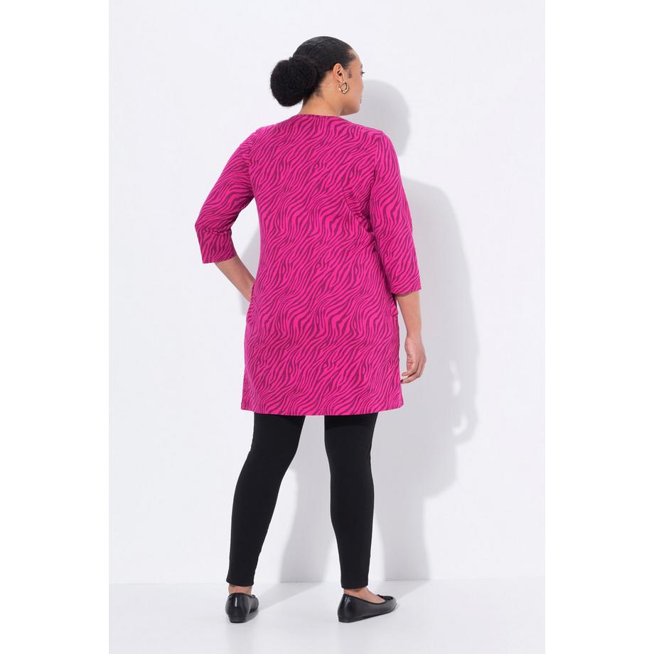 Ulla Popken T-shirt long A-Line Col V Manches 3/4 avec fermeture éclair  