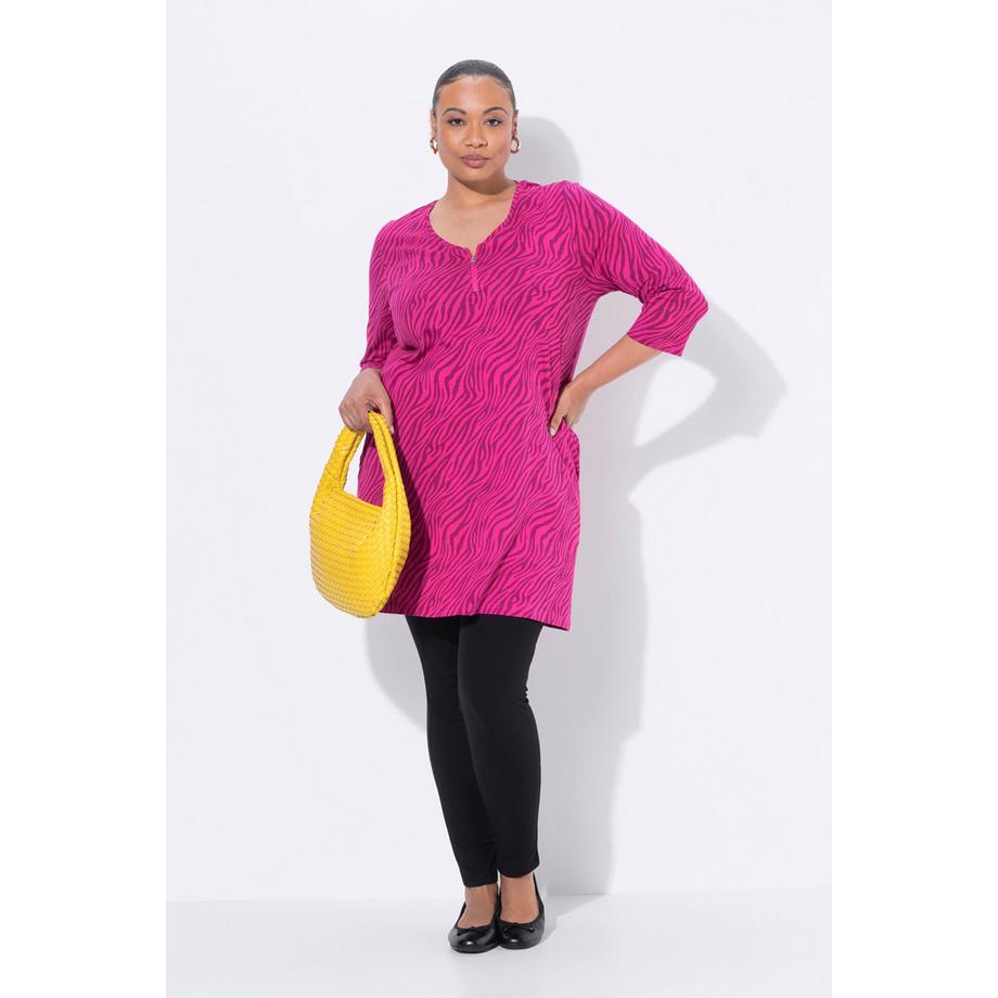 Ulla Popken T-shirt long A-Line Col V Manches 3/4 avec fermeture éclair  