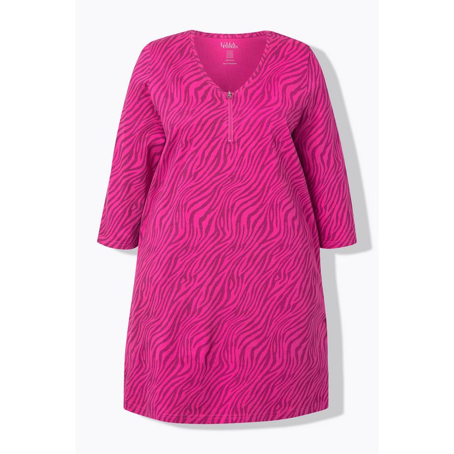 Ulla Popken T-shirt long A-Line Col V Manches 3/4 avec fermeture éclair  