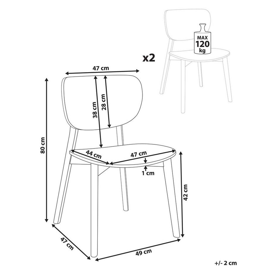 Beliani Lot de 2 chaises de salle à manger en Bois d\'hévéa Scandinave OVERLY  