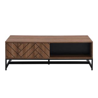 Vente-unique Table basse avec 2 Tiroirs et 2 niches - MDF - Naturel et noir - CARATANA  