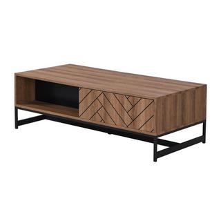 Vente-unique Table basse avec 2 Tiroirs et 2 niches - MDF - Naturel et noir - CARATANA  