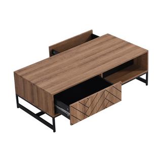 Vente-unique Table basse avec 2 Tiroirs et 2 niches - MDF - Naturel et noir - CARATANA  