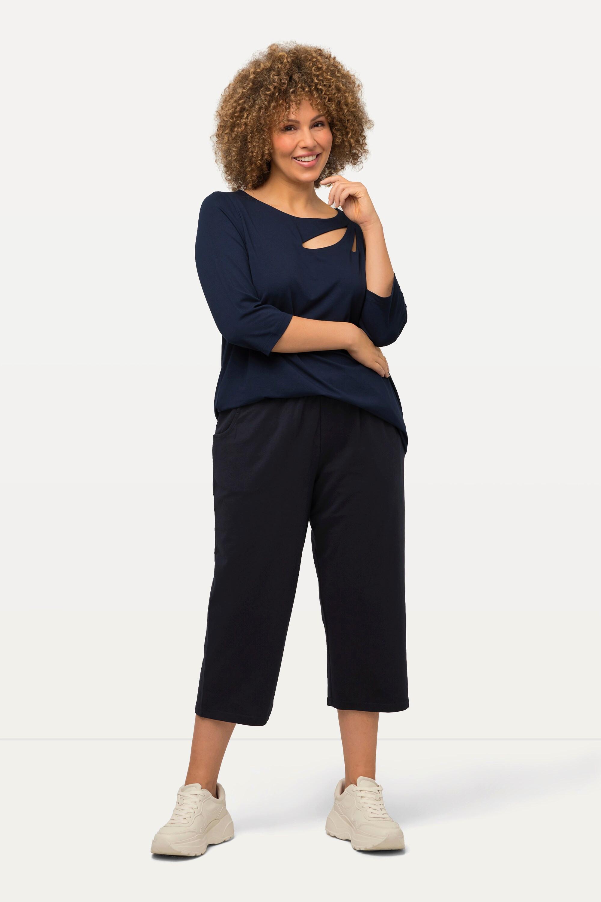 Ulla Popken Pantaloni Jogging 7/8 Gamba Dritta Vita Elastica  