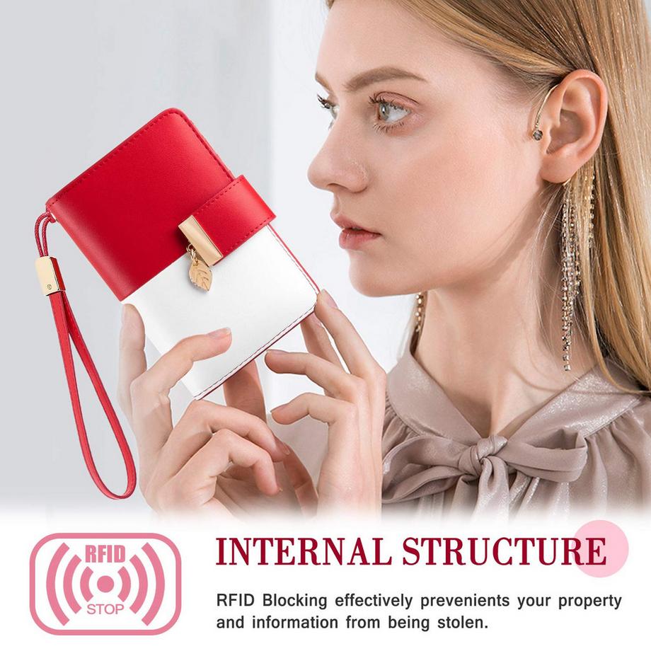 Only-bags.store Portafoglio con Protezione RFID 18 Scomparti per Carte Catena con Cerniera e Cordino  