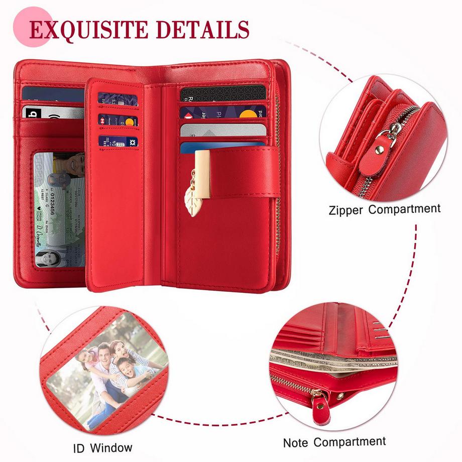 Only-bags.store Portafoglio con Protezione RFID 18 Scomparti per Carte Catena con Cerniera e Cordino  