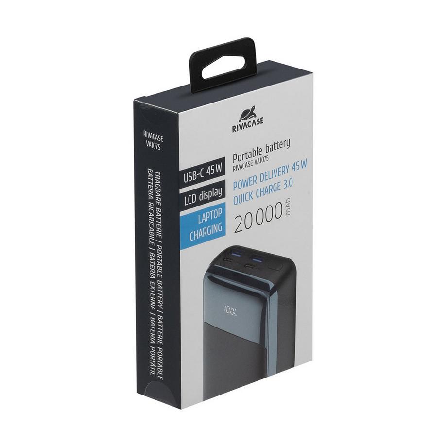RIVACASE  Powerbank 20000mAh 2 USB-A/USB-C/Laptop QC 3.0/PD 45W con display digitale 