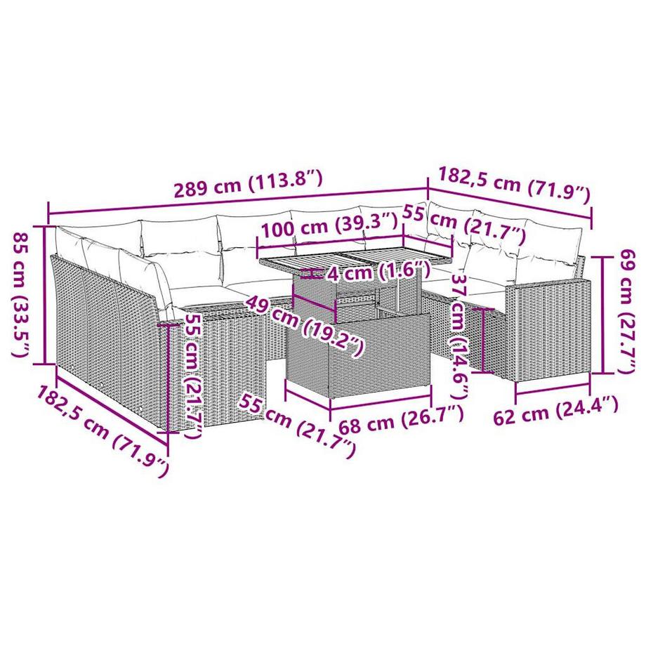 VidaXL Ensemble de canapés de jardin rotin synthétique  