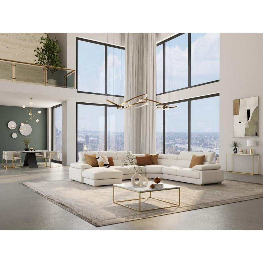 Vente-unique Divano panoramico 7 posti in pelle Avorio Angolo a sinistra ELEVANTO  