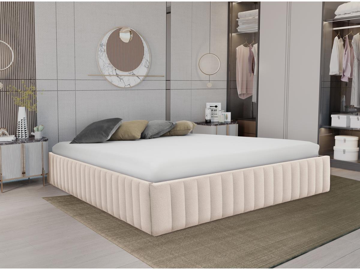 Ysmée Bett mit Bettkasten - 140 x 190 cm - Samt - Beige - SETHI von YSMÉE  