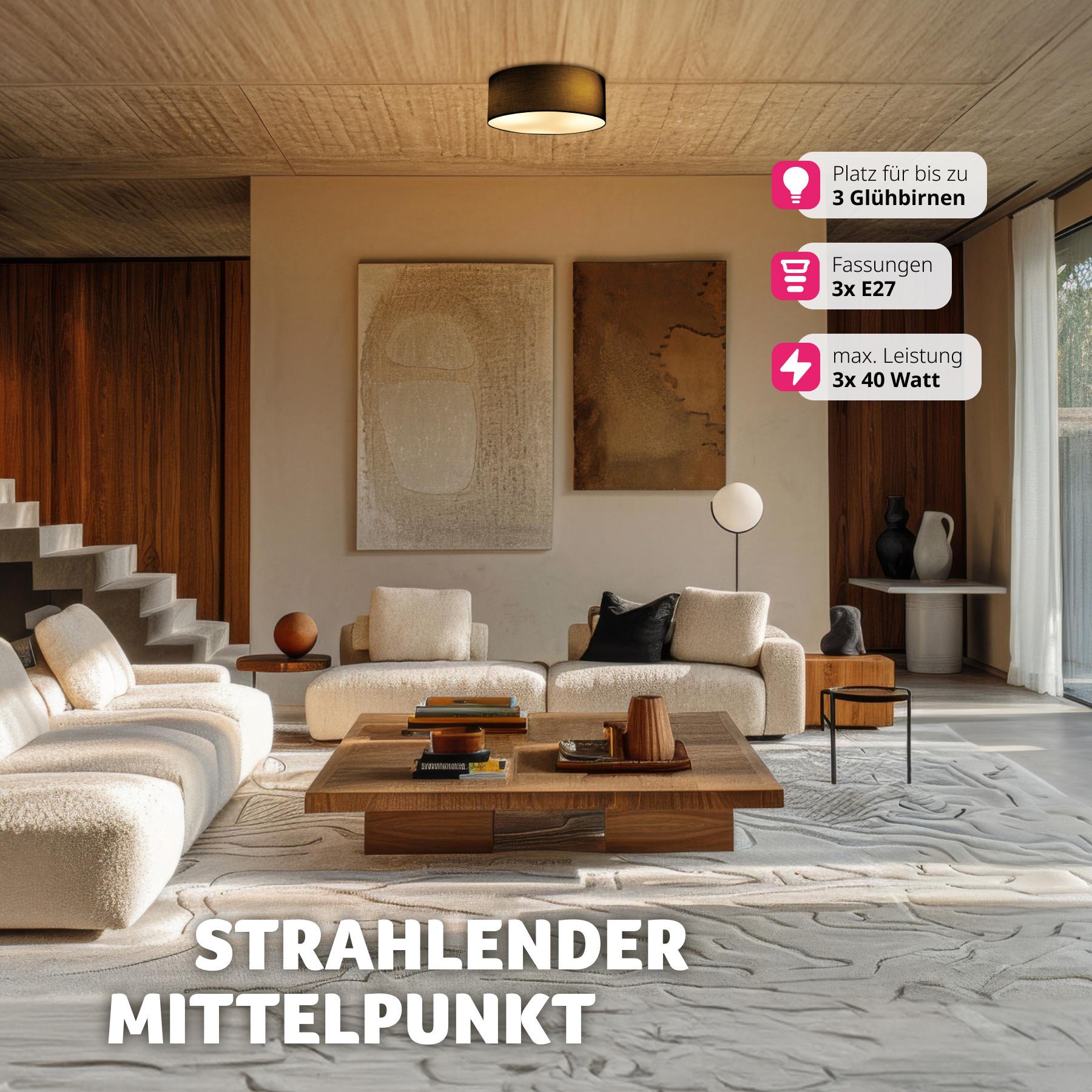 Tectake Plafoniera Circum, paralume in tessuto effetto lino  