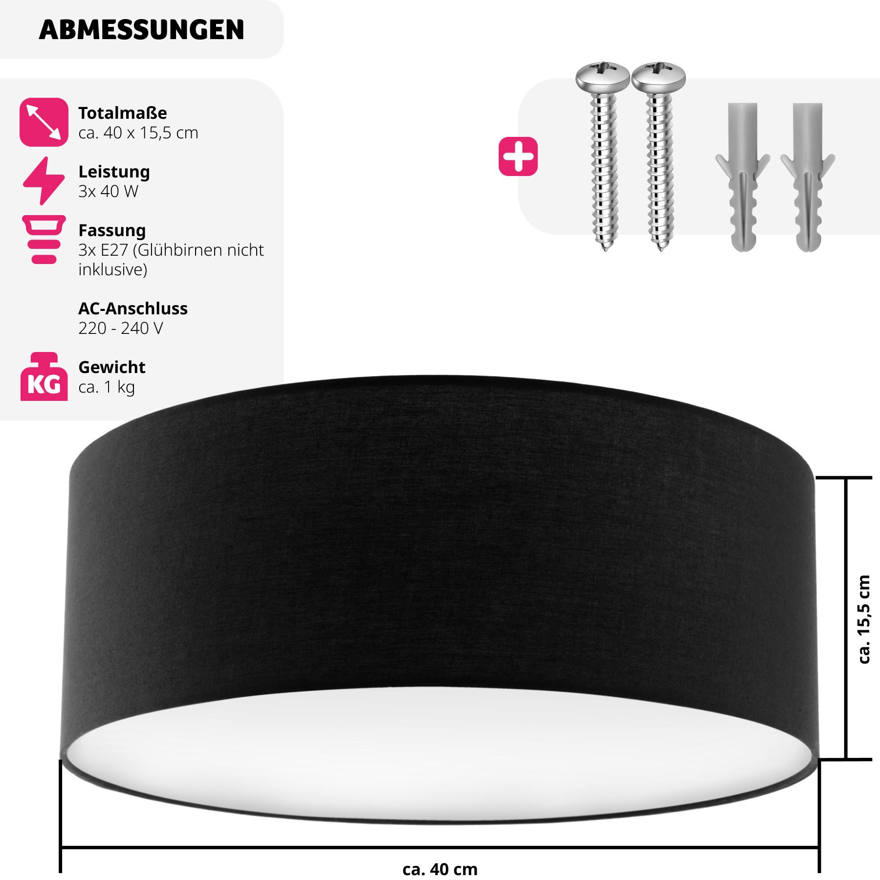 Tectake Plafoniera Circum, paralume in tessuto effetto lino  