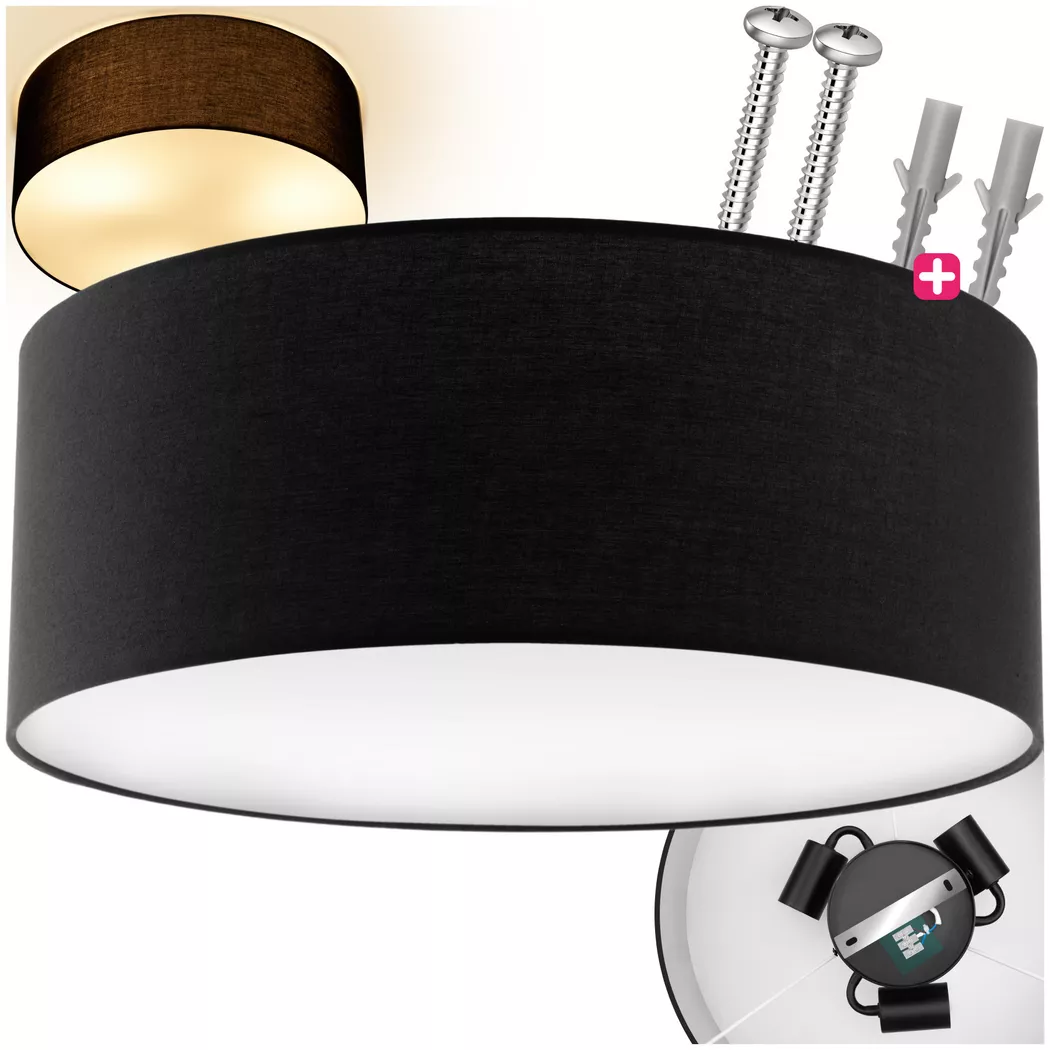 Tectake – Deckenleuchte Circum, Textilschirm im Leinenlook, 39cm, Schwarz