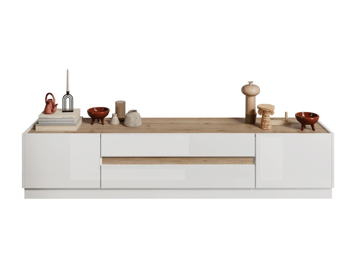 Vente-unique TV-Möbel - 2 Türen & 2 Schubladen - Weiß lackiert und Holzfarben - EMORA  