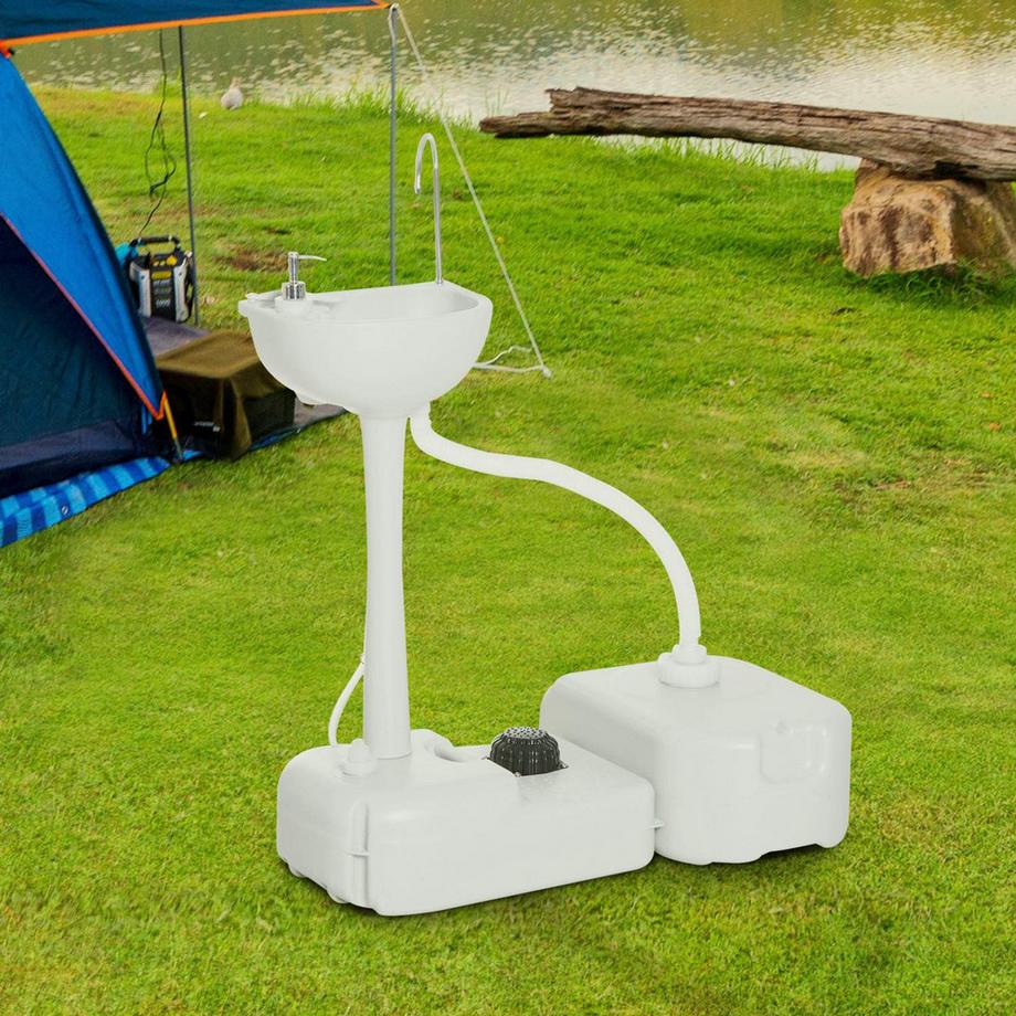 Northio  Camping Waschbecken Handwaschbecken Mit Auffangbehälter Für Abwasser 17L Wassertank Spülbecken Mit Spender Mobil Hdpe Grau 83 X 50 X 103 Cm 