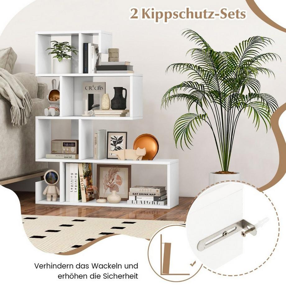 B2X 5-stufiges Bücherregal geometrisches Ablageregal mit offenen Fächern 80 x 22 x 100 cm Weiß  