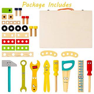 Activity-board  Outils en bois, boîte à outils boîte à outils, cadeaux pour enfants, avec pièces en bois colorées, jouets éducatifs bricolage créatifs, jouets à partir de 3 ans 