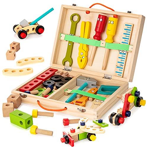 Activity-board  Outils en bois, boîte à outils boîte à outils, cadeaux pour enfants, avec pièces en bois colorées, jouets éducatifs bricolage créatifs, jouets à partir de 3 ans 