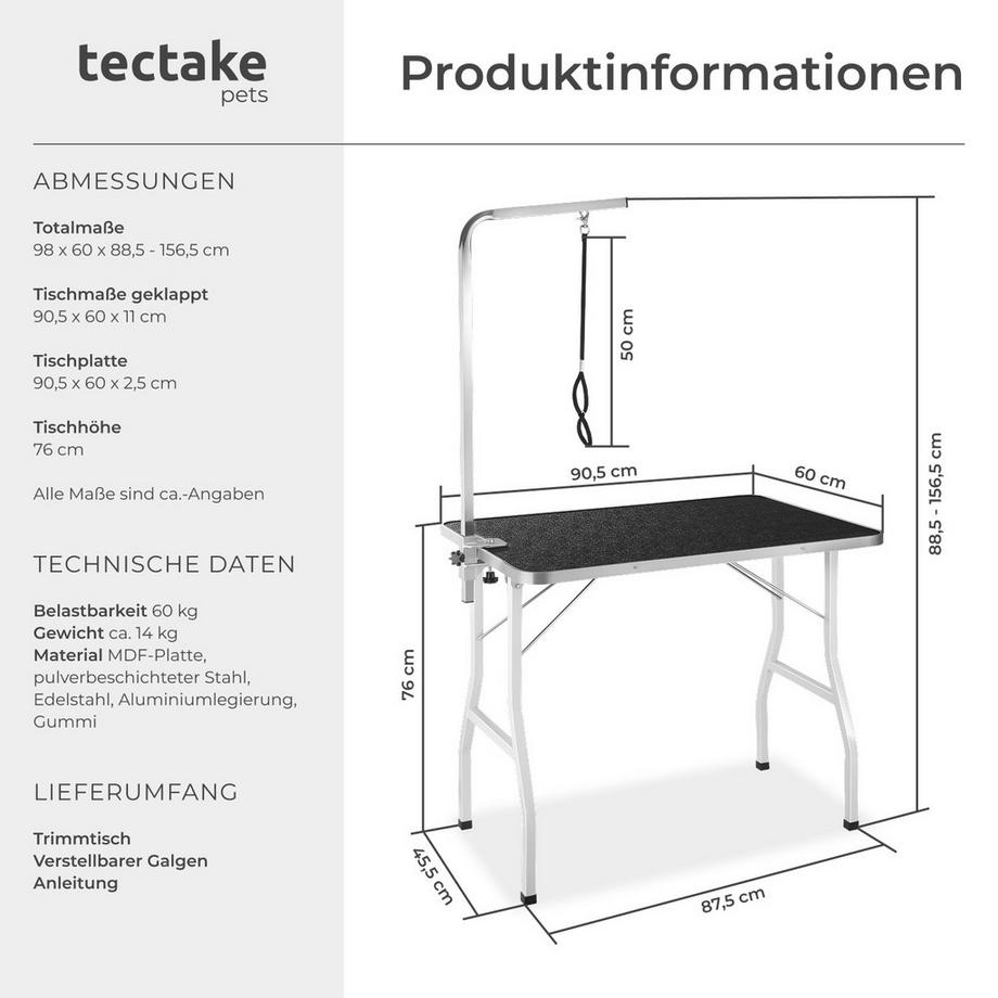 Tectake  Tavolo da toelettatura   con braccio regolabile in altezza 