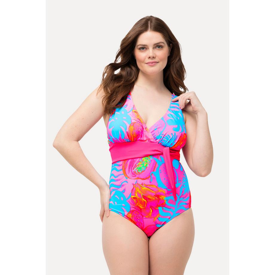 Ulla Popken Costume da bagno Stampa neon Fascia decorativa Coppe morbide Effetto scollo a prendisole  