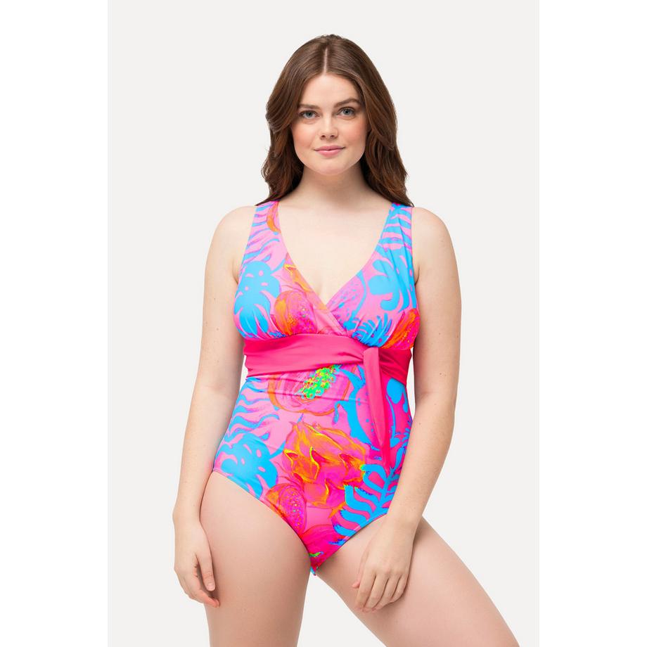 Ulla Popken Costume da bagno Stampa neon Fascia decorativa Coppe morbide Effetto scollo a prendisole  