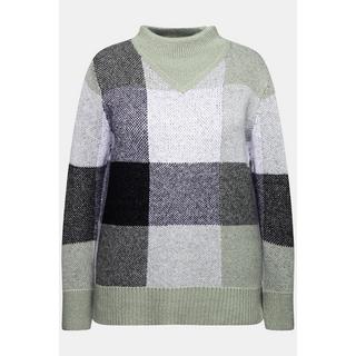 Ulla Popken  Pullover con design a quadri, collo alto e maniche lunghe 