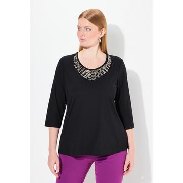 Maglia classica con decorazione a collier, scollo a girocollo e maniche a 3/4
