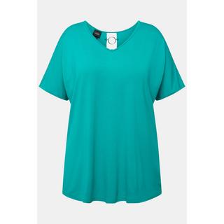 Ulla Popken  T-shirt con apertura sul retro, anelli, scollo a V e mezze maniche 