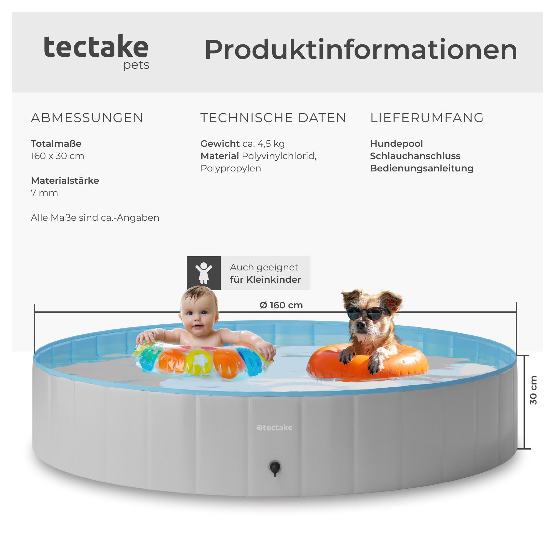 Tectake  Hundepool Nele, faltbar, mit Schlauchanschluss 160cm 