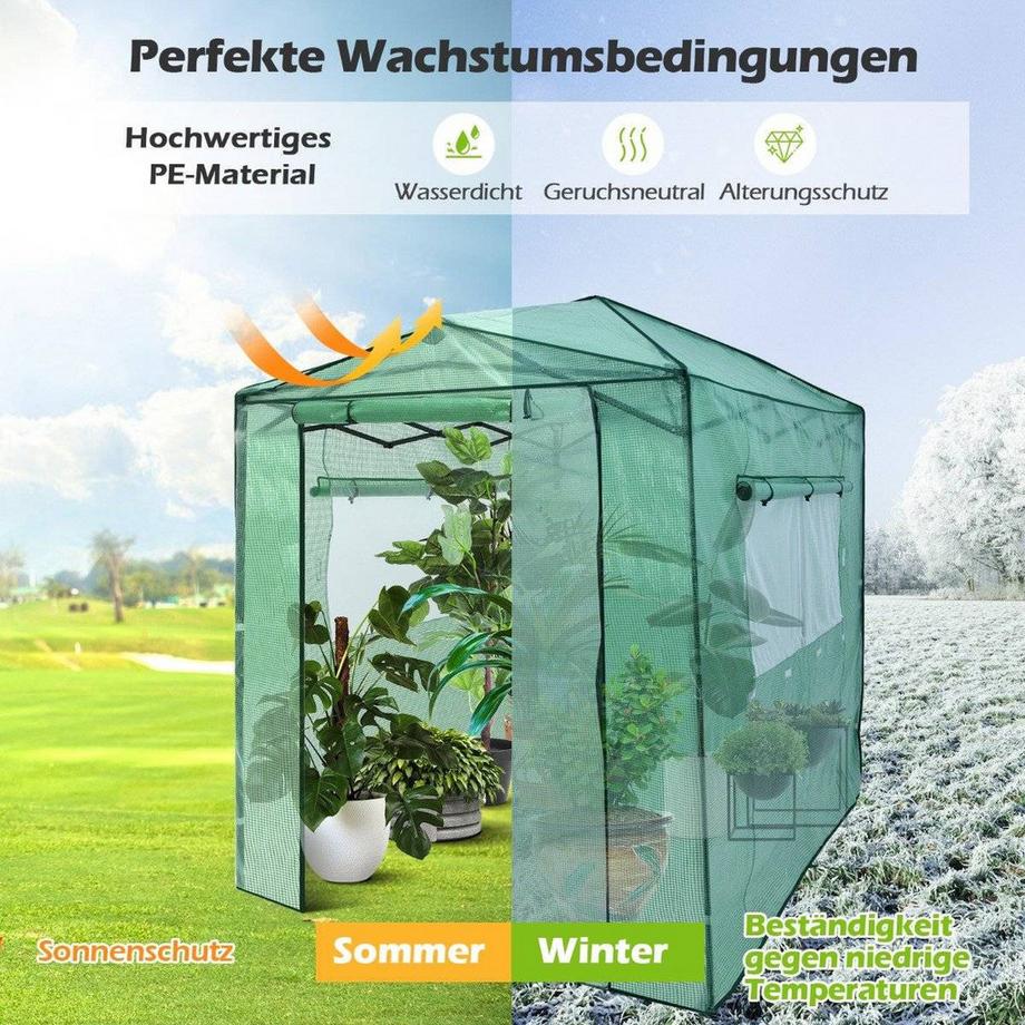 B2X Tragbares Pop-up-Gewächshaus Begehbares Gartengewächshaus 180 x 250 x 230 cm Grün  