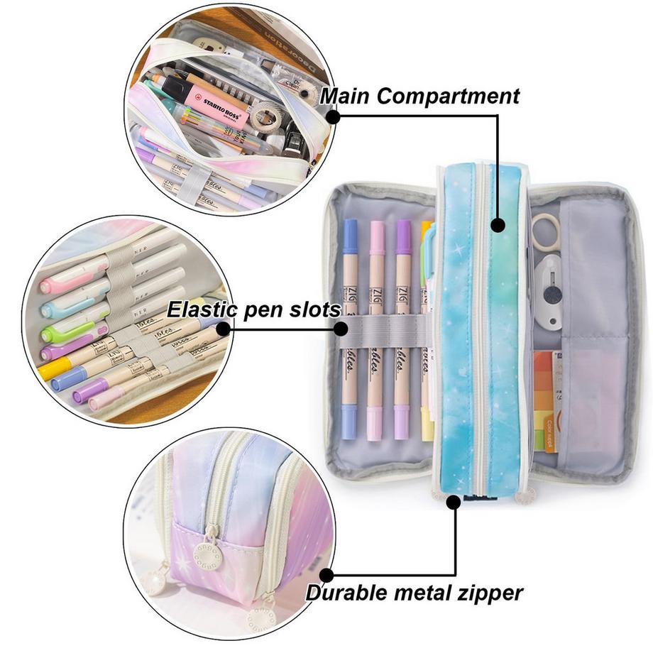 Only-bags.store  Pencil Case Teenager Pencil Case 3 Compartment, Large Capacity Pencil Case for School & Office 
