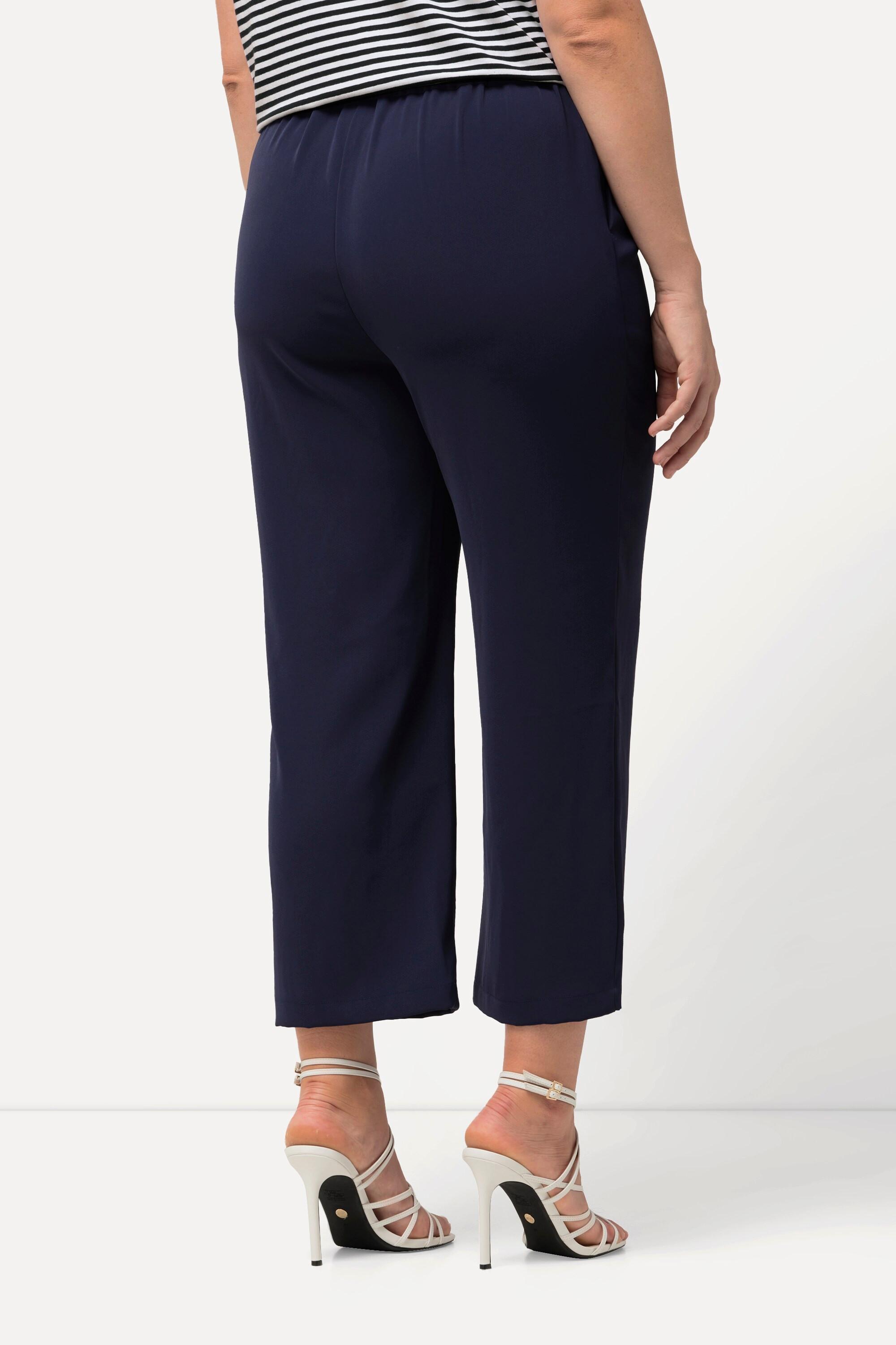 Ulla Popken  Pantaloni a 7/8 con pieghe, cintura elastica e laccetto 