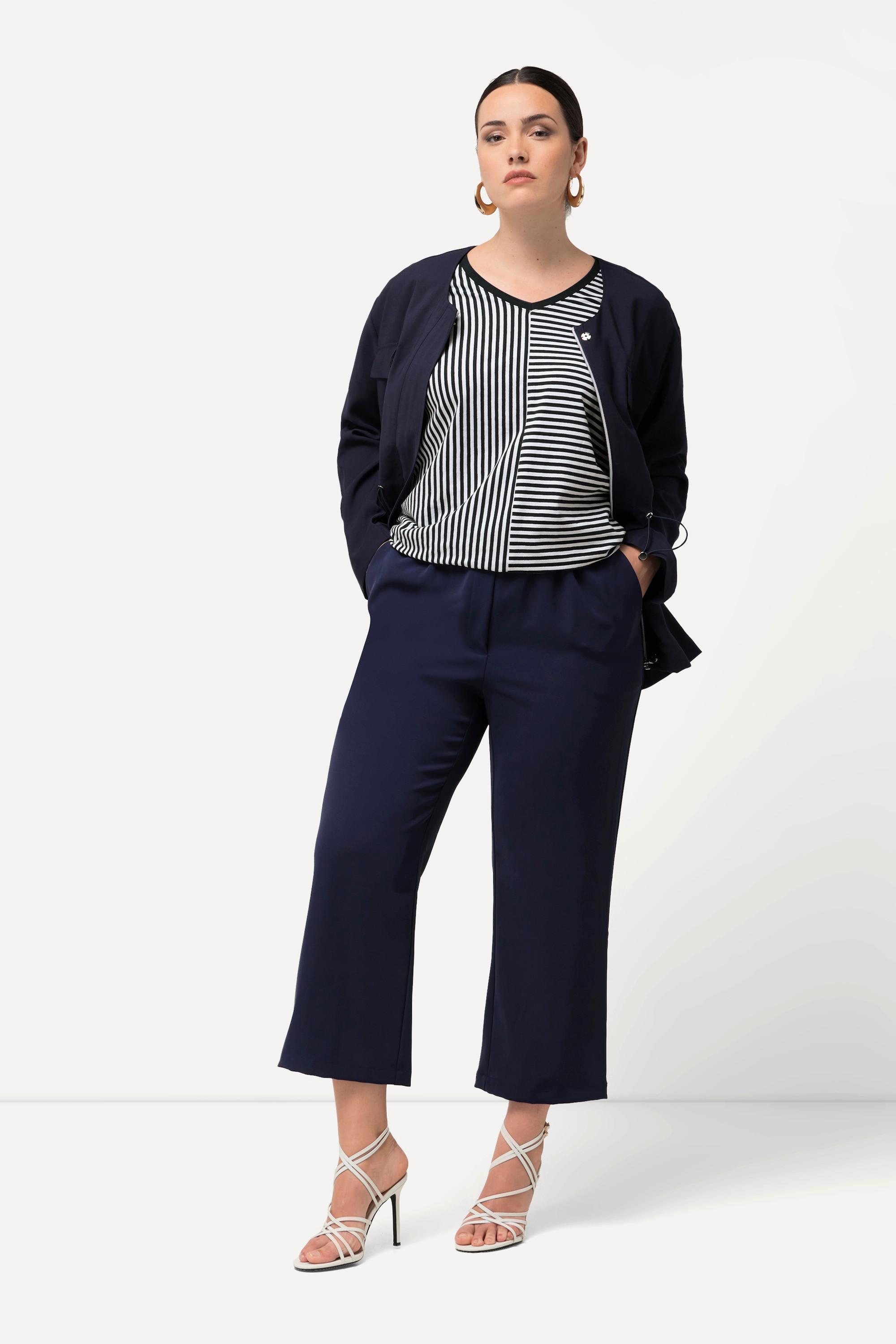 Ulla Popken  Pantaloni a 7/8 con pieghe, cintura elastica e laccetto 