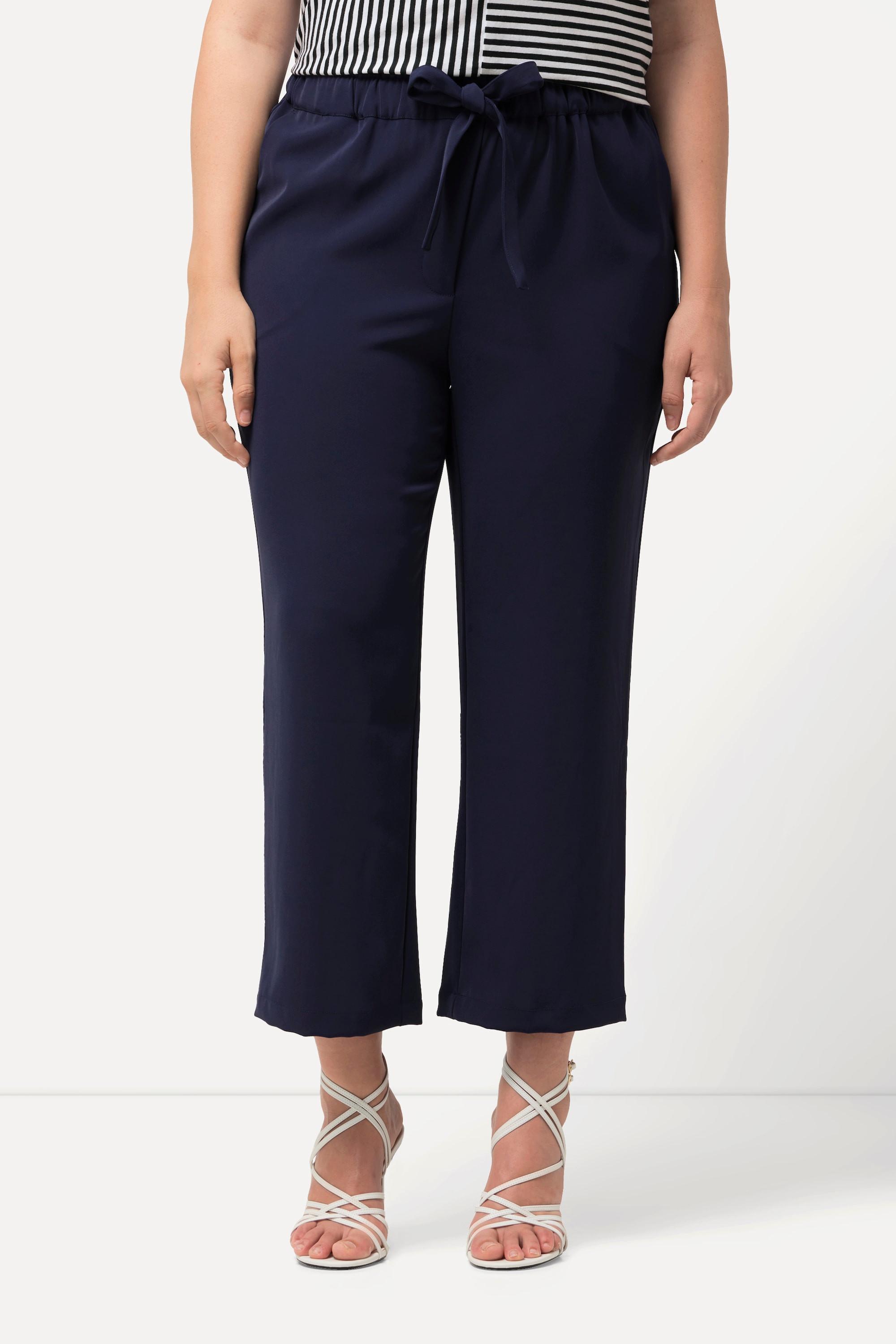 Ulla Popken  Pantaloni a 7/8 con pieghe, cintura elastica e laccetto 