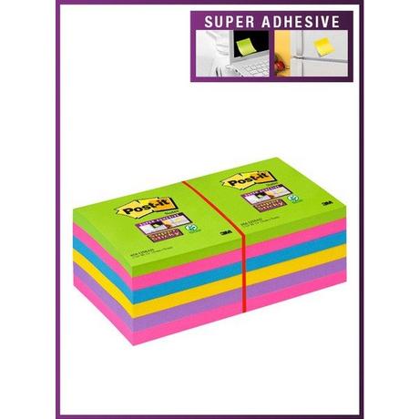 Post it POST-IT Block Super Sticky 76x76mm 65412SSUC 5-farbig, 12x90 Blatt  