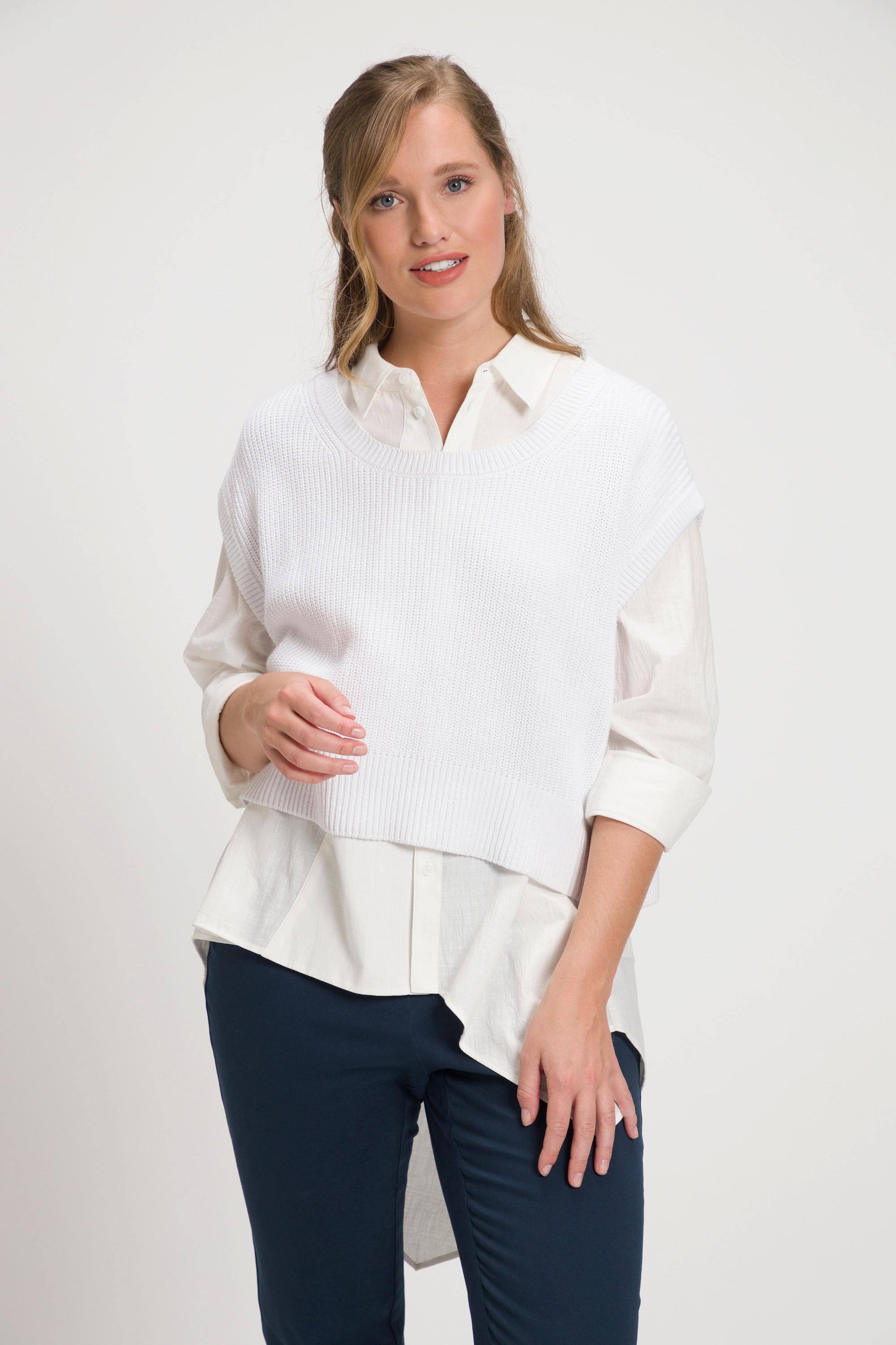 Ulla Popken  Pull, oversize, col rond, sans manches, coton bio 