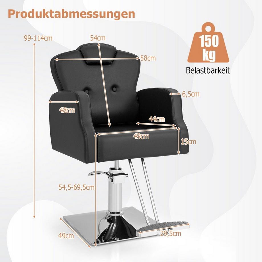 Northix  Friseurstuhl mit Kopfstütze & Rückenlehne & Hydraulikpumpe Höhenverstellbarer Salonstuhl 