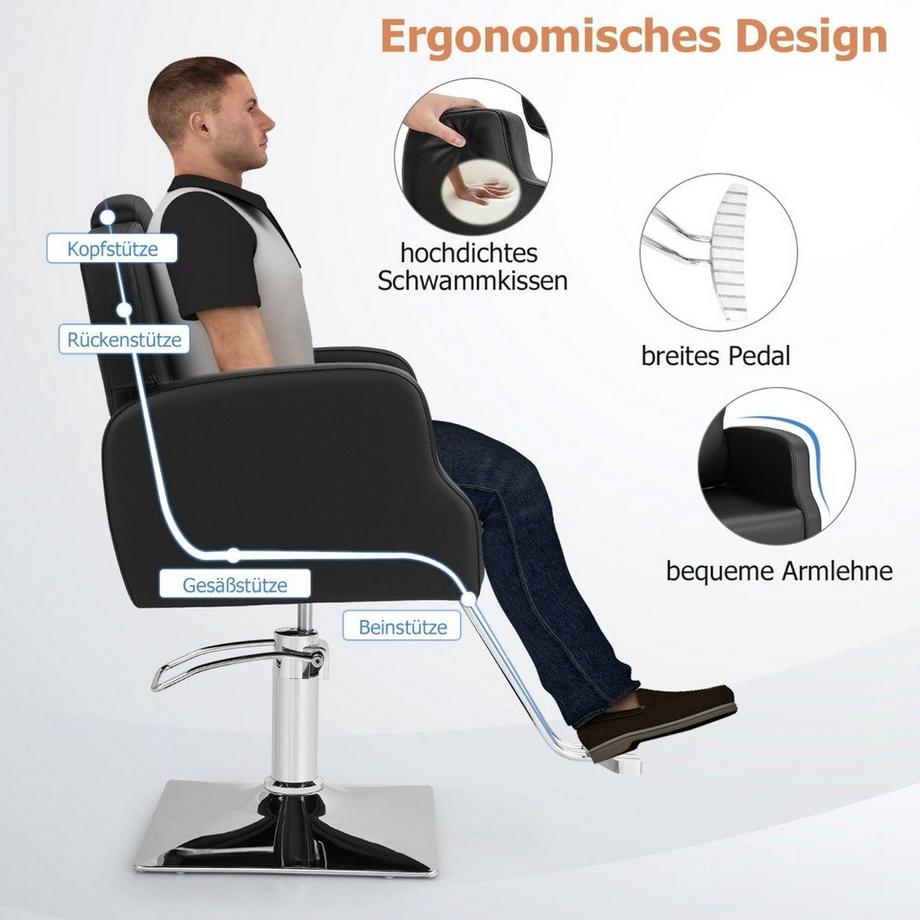 Northix  Friseurstuhl mit Kopfstütze & Rückenlehne & Hydraulikpumpe Höhenverstellbarer Salonstuhl 