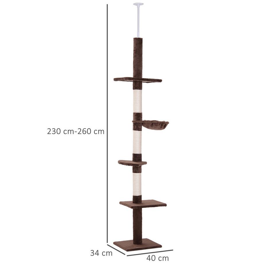 Northio  Arbre À Chat À Plafond Haut Marron Réglable En Hauteur Avec Colonnes En Sisal, Pour Grimper Et Gratter, 40 X 34 X 230-260 Cm 
