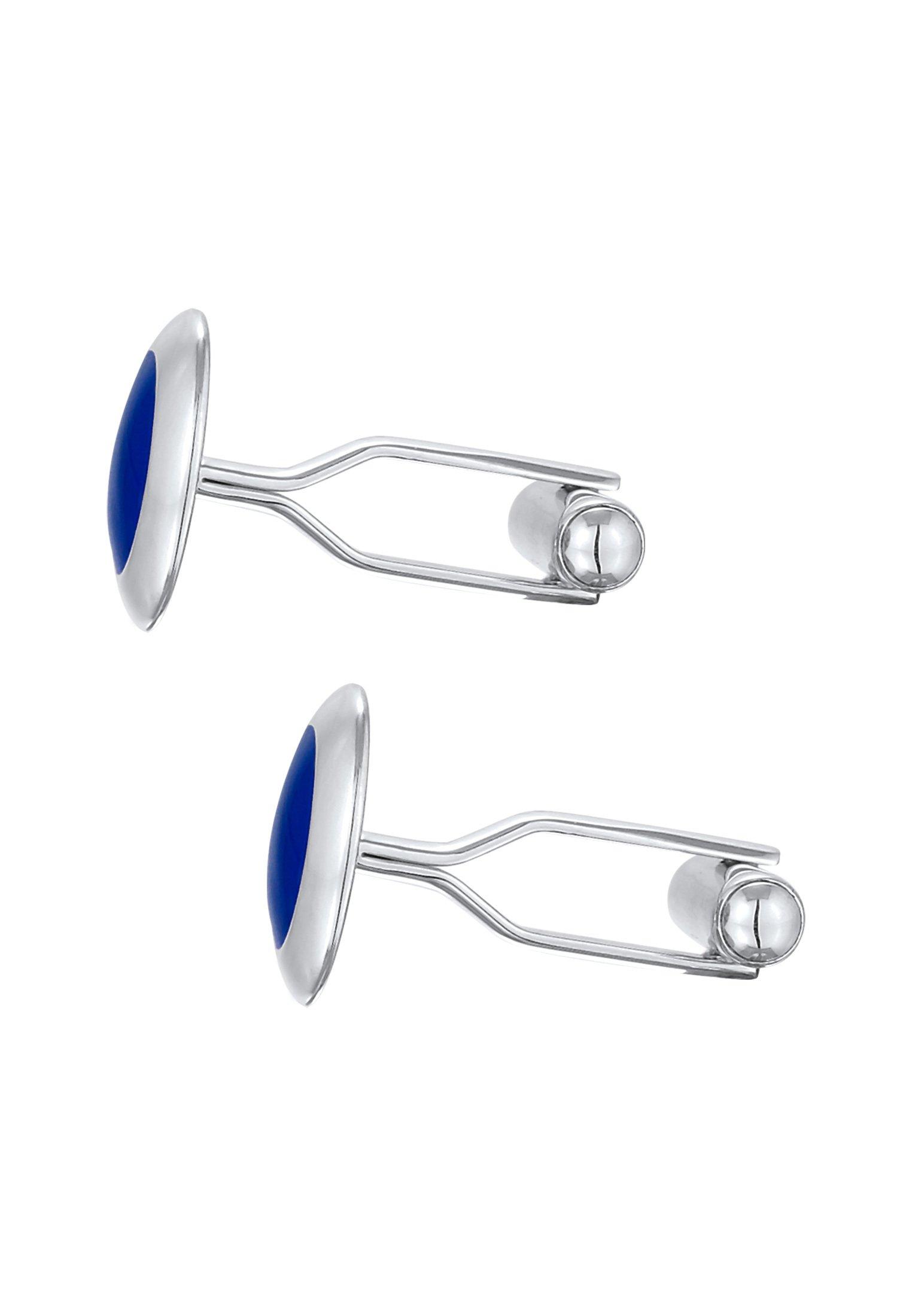 Kuzzoi  Boutons de Manchette Basic Rund Klassik Geo Emaille Blau 925 Silber 