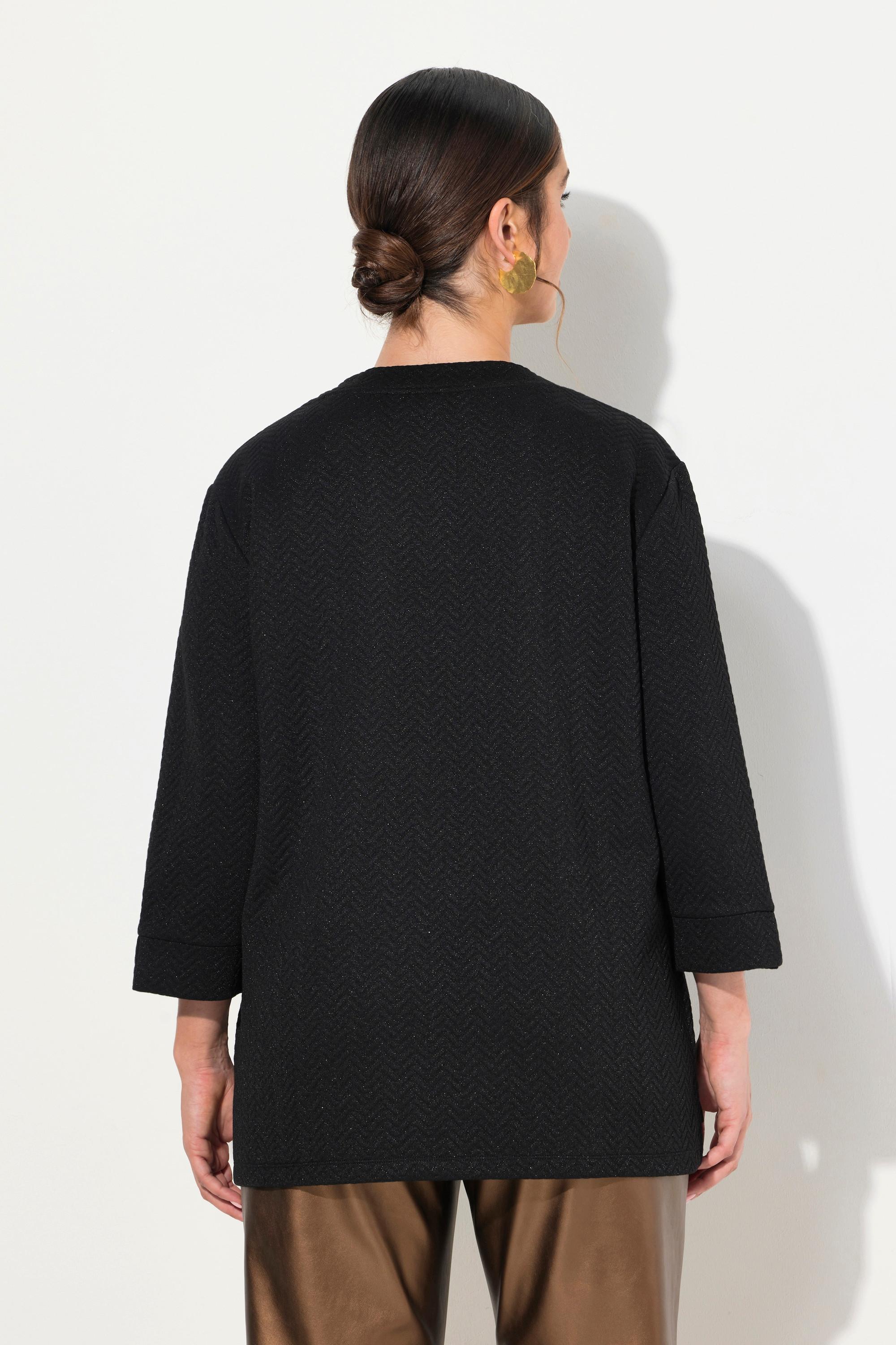 Ulla Popken Felpa testurizzata scollo a V maniche 3/4  