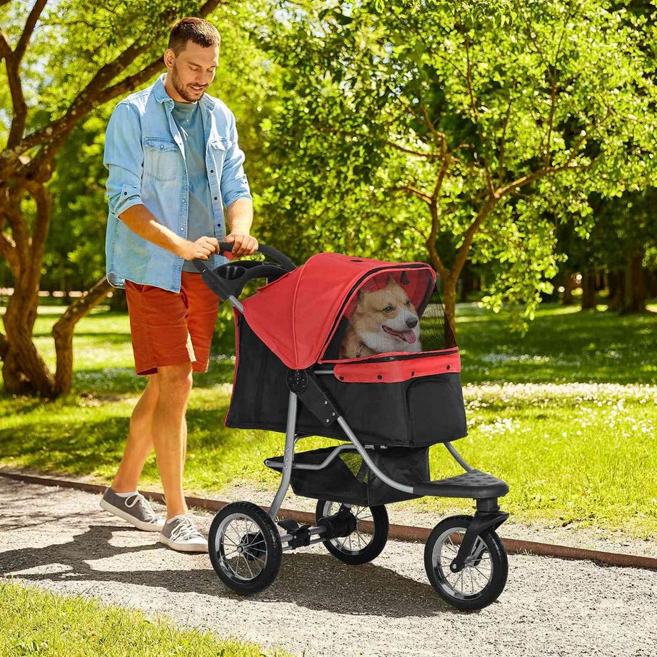 Northio  Chariot Pour Chien Poussette Pour Chien Chat Buggy Poussette Pour Animaux De Compagnie Avec 3 Roues Pliable Chien Chat Oxford Rouge + Noir 109,5 X 54,5 X 106,5 Cm 
