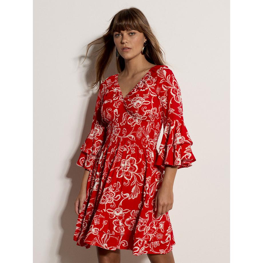 Sarasa Floral Smocked Ruffle Minikleid