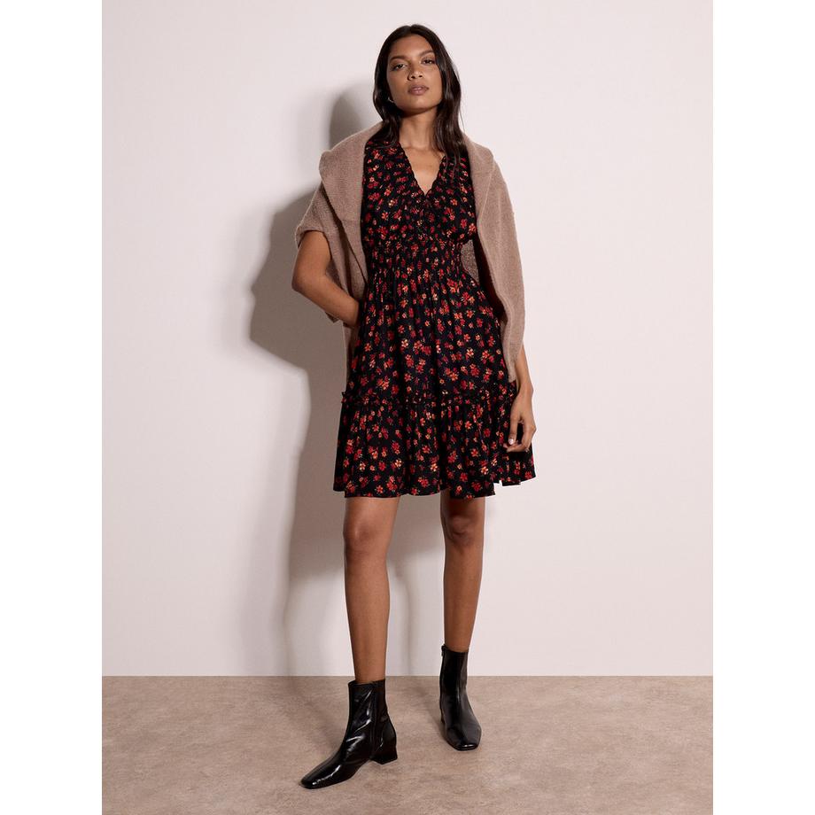 APRICOT Minikleid mit Blumenprint und Smokarbeit  