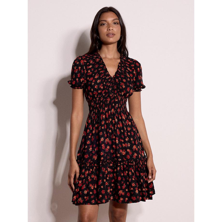 APRICOT Minikleid mit Blumenprint und Smokarbeit  